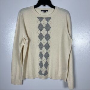 Brooks Brothers Cream Crewneck Sweater with Gray Argyle